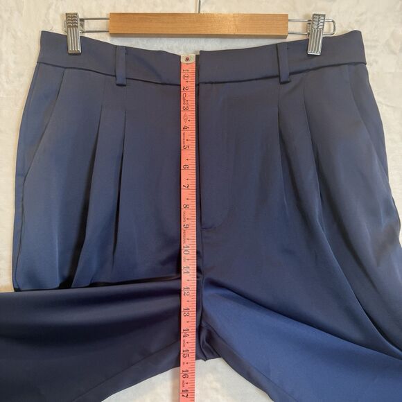 WAYF Pantsuit 2 Piece Satin Crop Tie Top Wide Leg Pants Navy Blue Large - Picture 9 of 14